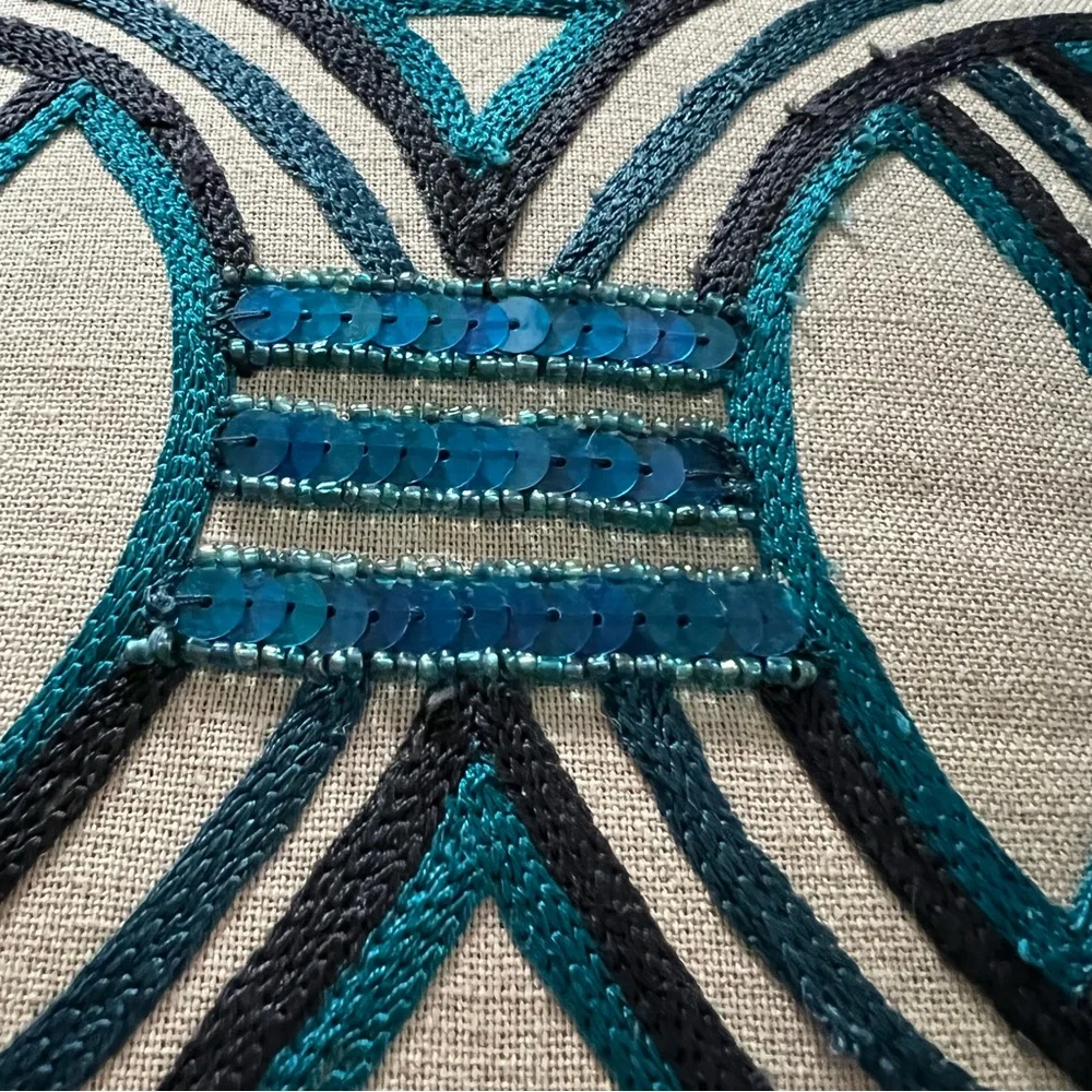 West Elm Sequin Blue & Tan Pillow